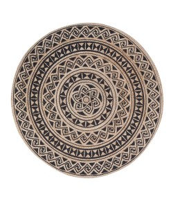 Anji Mountain 4' Round Graham Tribal Swinning Wave Circular Screen Print Rug