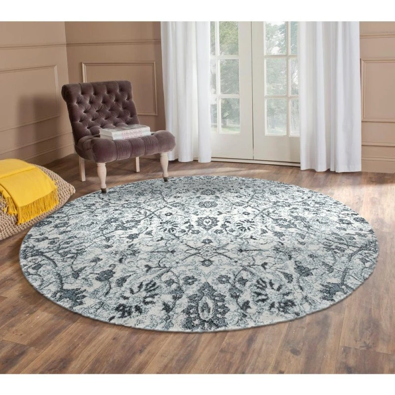 Amer Alexandria Ivey Light Blue Floral Round Rug 6'7"x6'7"