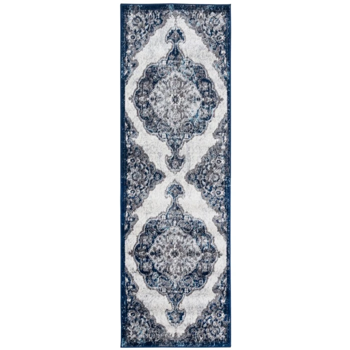 Amer Alexandria Wiltshire Navy Medallion Runner Rug 2'x6'