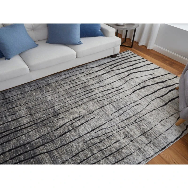 Feizy Kano Industrial Abstract, Gray/Black/Taupe, 8'-9" x 8'-9" Round Rug