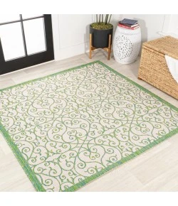 Jonathany Santa Monica SMB107J Cream/Green Area Rug 5 ft. 3 in. X 5 ft. 3 in. Square